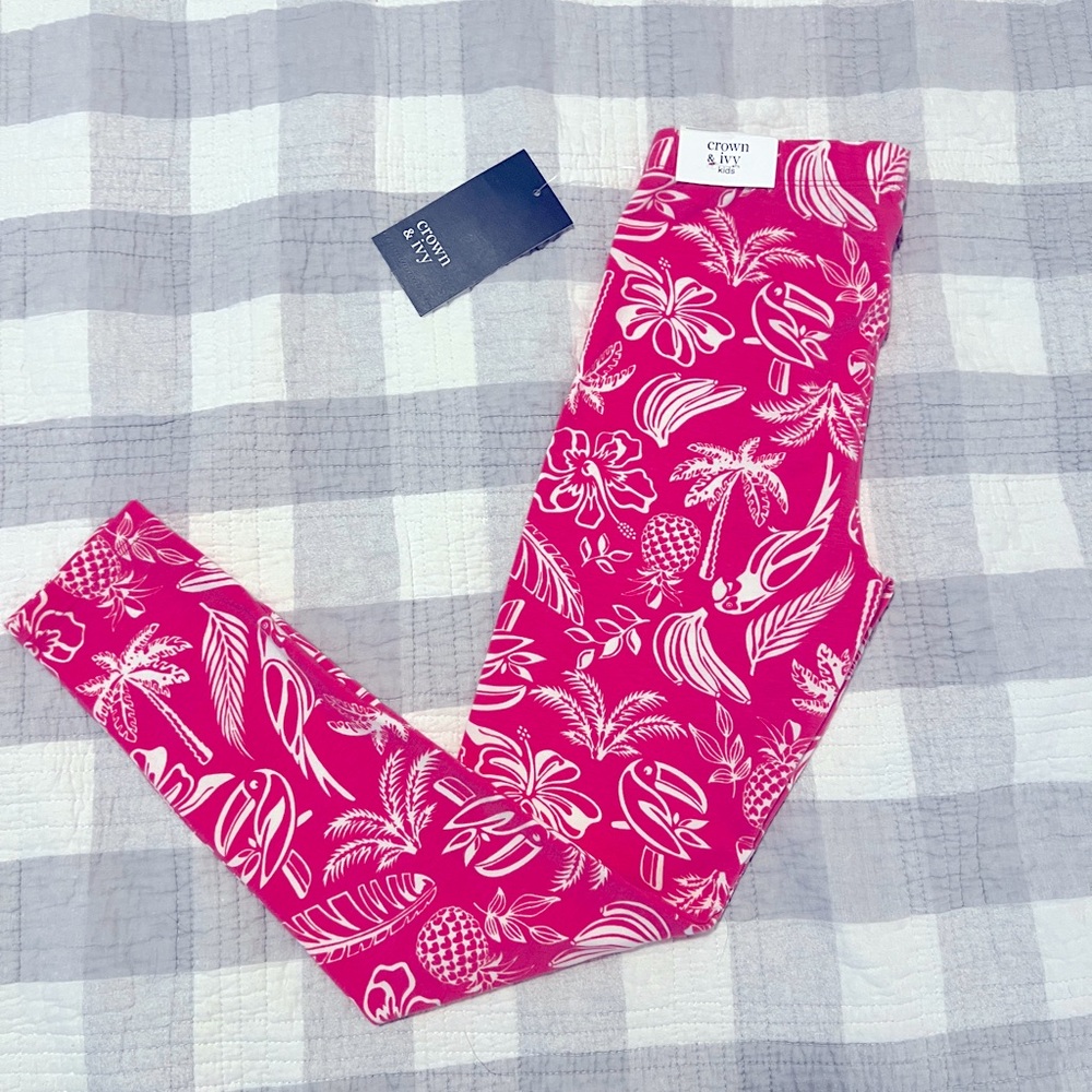 Crown & Ivy Pink and White Tropical Leggings